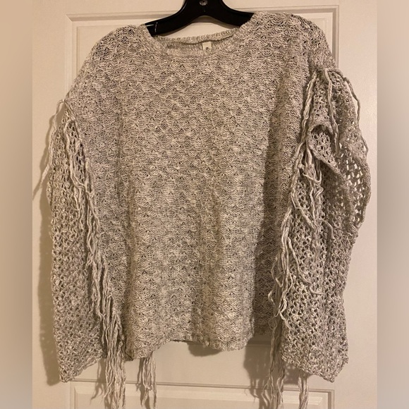 Bethany Mota Fringe
Trimmed Gray Marl
Short Sleeve Boho Sweater - Picture 1 of 5
